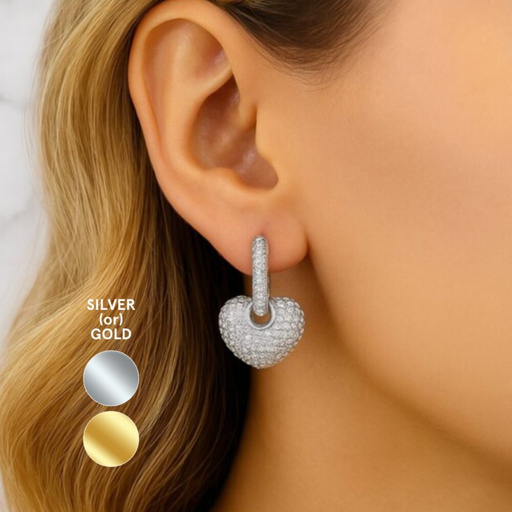 "Violet" 4 in 1 Pearl Heart Hoop Earrings - Picture 4 of 5